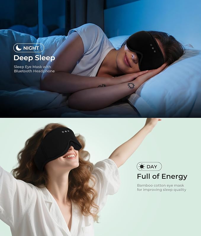 MUSICOZY Sleep Headphones with Bluetooth 5.4,Wireless Sleep Eye Mask Music Earphones,Hi-Fi Sound＆Long Battery Life 3D Blackout Sleeping Headphones for Side Sleepers, Uniqe Gift for Men&Women