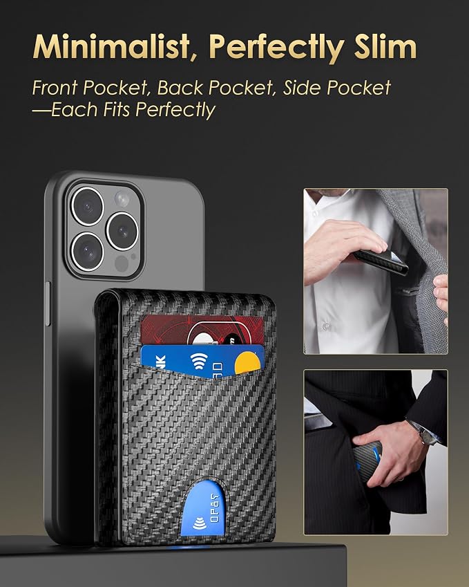 2026 Upgraded Minimalist Wallet for Men - RFID Blocking Credit Card Holder Case Leather Pop Up Aluminum Wallet with Cash Slot, Front Pocket ID Window Gift Boxed (Carbon Fiber - with Airtag Holder)