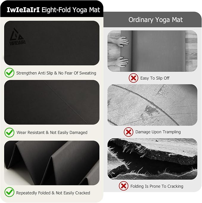 IwIeIaIrI Foldable Yoga Workout Mat with Strap– 1/4" (6MM) Thick, Lightweight, Non-Slip, 69x24" Long-Wide, POE, Portable & Easy to Store for Women Men Home Workout, Pilates, Gym, Travel, Floor Exercises