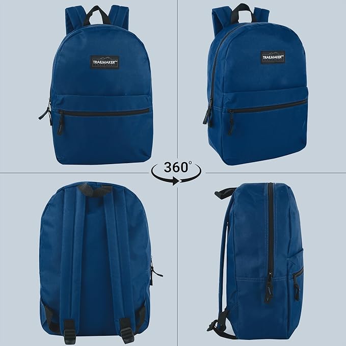 Trail maker Classic 17 inch Backpacks with Adjustable Padded Straps | School Backpacks for Girls, Boys (Navy)