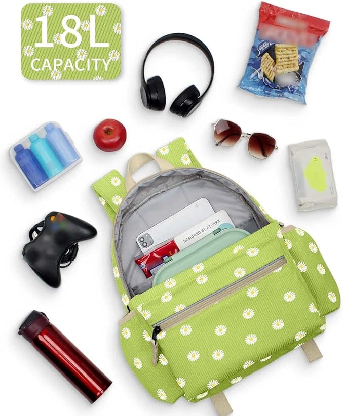Corduroy Kids Backpack for Girls 6-10: Girls Backpacks for Elementary Kindergarten 15” H Fit Folder