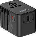Universal Travel Adapter, 35.5W 5-in-1 Worldwide Power Adapter with PD Fast Charge USB C, 5 Port Compact Charging Hub with AC Outlet for All USB Devices, 110V-230V for 200+ Countries (US/UK/EU/AU)