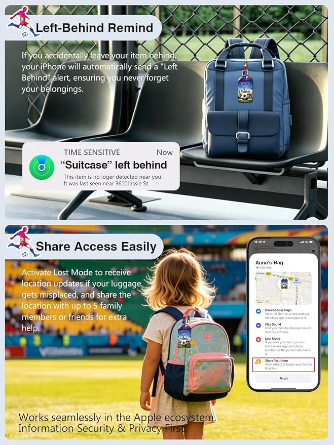 Luggage Tags Built-in Anti-Loss Tracker, Luxury Leather Luggage Tags for Suitcase, Travel Bags, Backpacks, Travel Organizer for Lost Baggage Prevention (Landmark)