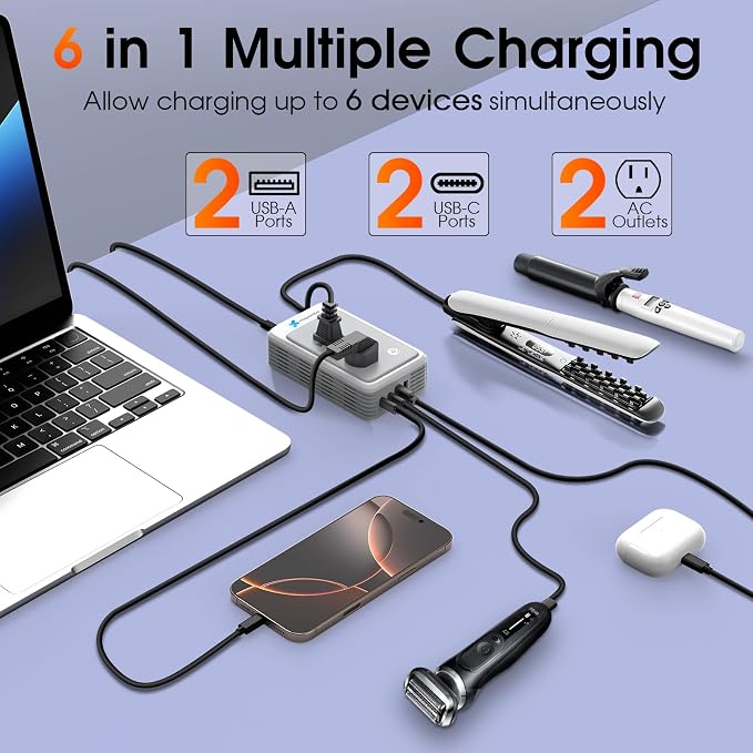 220V to 110V Voltage Converter US to Europe for Curling Iron and Hair Straighteners, Power Converter for European Travel Plug Adapter with 2 USB A & 2 USB C Ports (Type C-Europe)