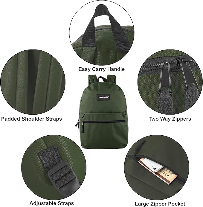 Trail maker Classic 17 inch Backpacks with Adjustable Padded Straps | School Backpacks for Girls, Boys (Green)