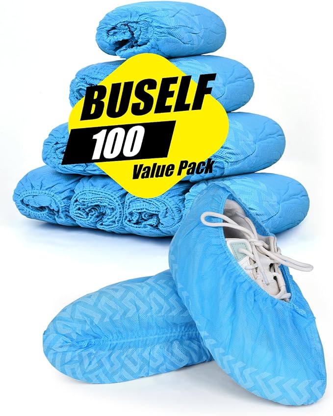 Buself 100 Count Shoe Covers Disposable Non-Slip, Premium Cloth Boot Covers, Slip-resistant, Durable, Breathable, Non-toxic, Recyclable