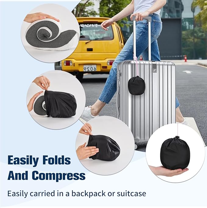Cirorld Neck Pillow for Traveling, Travel Pillows for Airplanes,100% Pure Memory Foam Travel Neck Pillow, Adjustable Flight Pillow, Portable Plane Accessories with Eye Mask, Earplugs, Carry Bag