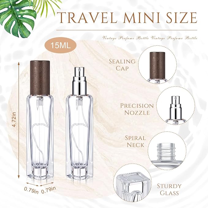 Domensi 20 Pcs 10/15/20/30 ml Perfume Travel Refillable Glass Bottles Spray Bottle Perfume Atomizer for Cologne Dispenser Leak-proof Fragrance Bottles Atomizer Pump Kit (15 Ml,Dark Wood Color)