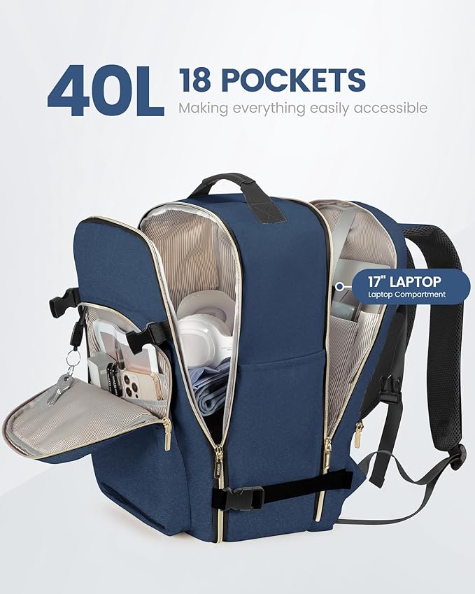 LOVEVOOK 40L Travel Backpack Flight Approved Carry on Backpack,3 Packing Cubes,Waterproof Personal Item Travel Bag,TSA Carry on Luggage Suitcase Travel Essentials,Gifts for Women & Men,fits 17" Laptop