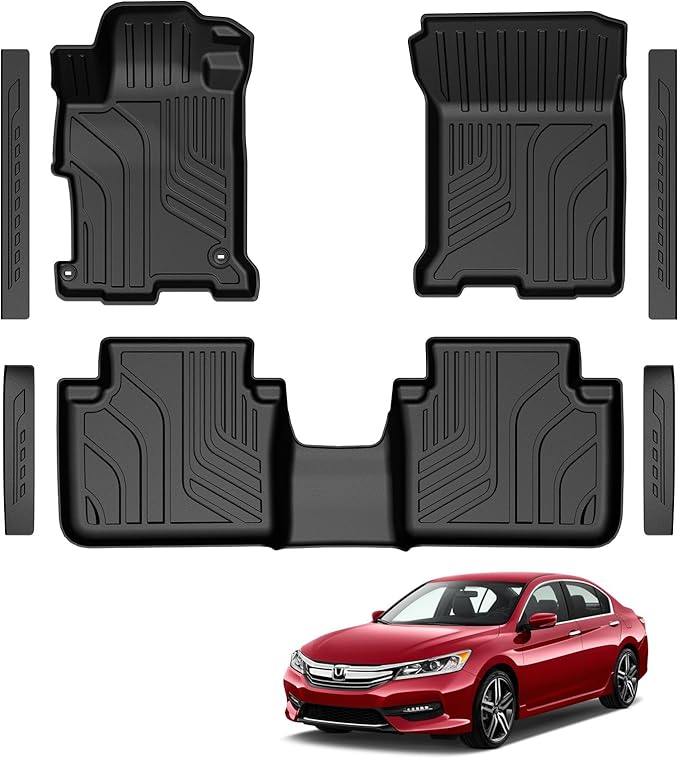Floor Mats for 2013-2017 Honda Accord Sedan (Not for Vinyl Floors), TPE All Weather Durable Floor Liners Door Sill Guards for Accord Accessories