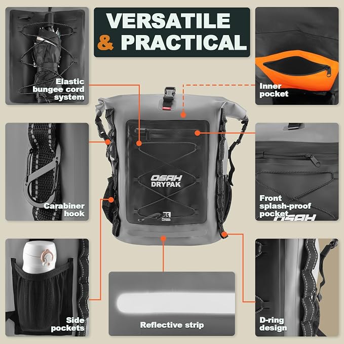OSAH DRYPAK Waterproof Backpack Dry Bag 35L/55L/85L – Heavy Duty Roll-Top Hiking Backpack for Travel, Kayaking, Boating, Camping, Rafting and Fishing