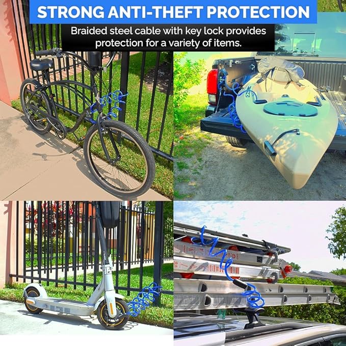 DocksLocks Coiled Security Cable with Key Lock (5’, 10’, 15’, 20’ or 25’ Lengths), Weatherproof Multi-Purpose Anti-Theft Protection for Kayaks, Bikes, Paddleboards, Scooters, Equipment and More 20ft