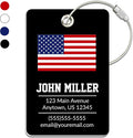 Personalized Luggage Tag with American Flag | Custom Luggage Tags for Suitcases | Kids Backpack Tag | 4 Color Options & Choose Font, Font Color