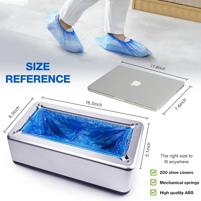 Shoe Cover Dispenser Containing 200pcs Shoe Covers Disposable Non Slip High Quality Automatic Shoe Cover Machine with Disposable Shoe Covers for Indoors for Most Occasion and Shoes Size