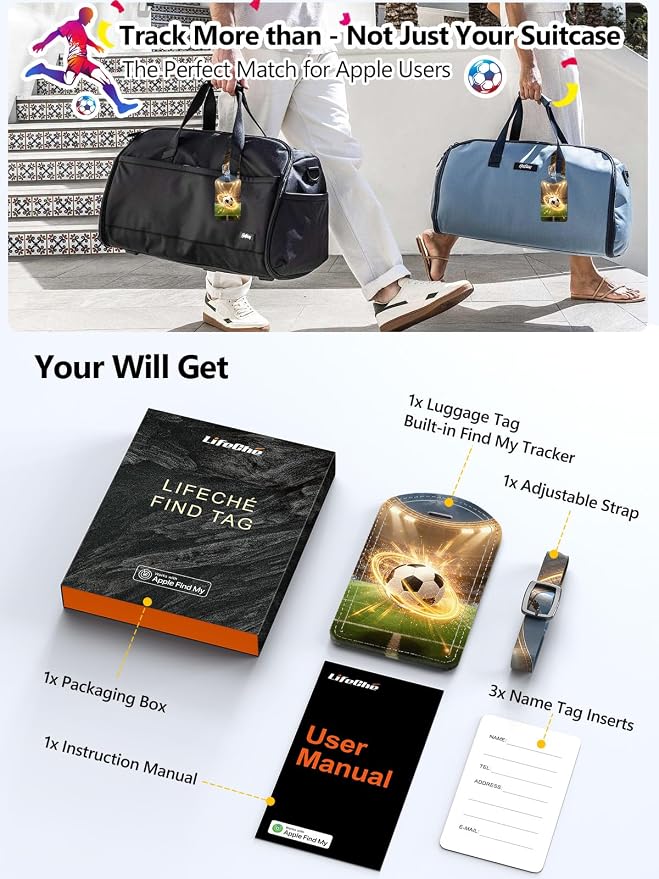 Luggage Tags Built-in Anti-Loss Tracker, Luxury Leather Luggage Tags for Suitcase, Travel Bags, Backpacks, Travel Organizer for Lost Baggage Prevention (Stadium)
