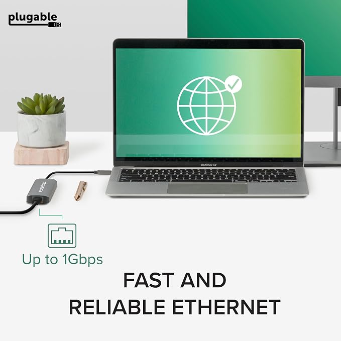 Plugable 7-in-1 USB C Hub Driverless Multiport Adapter with Ethernet, Single 4K60Hz HDMI, 100W Pass-Through Charging, 2X USB 3.0, SD/microSD, for USB-C, USB4, Thunderbolt, Mac, Windows, Chromebook