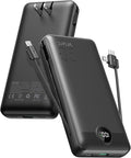 VRURC Portable Charger 20000mAh, Fast Charging Power Bank USB C,4 Output 2 Input Travel Essentials Charging Bank Equipped with LED Display,Built-in Wall Plug and Cables,Phone Charger Battery,Black