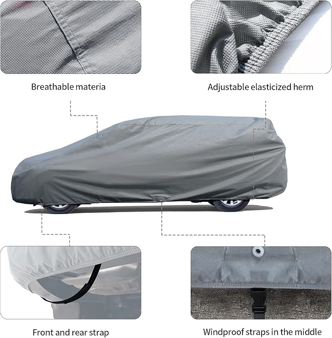 Leader Accessories Mini Van Car Covers for Automobiles All-Weather Limited Waterproof, Breathable Full-Exterior Covers for Indoor and Outdoor Use, Fits 190"-208"