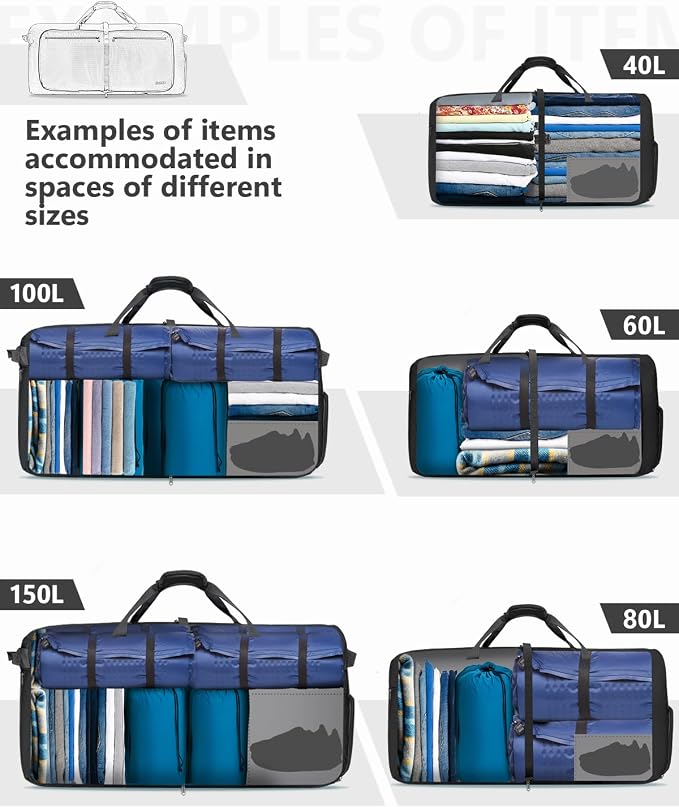 Gonex Large Foldable Travel Duffle Bag with Shoes Compartment, Packable Lightweight Water Repellent Duffel Bag for Camping Gym Weekender Bag