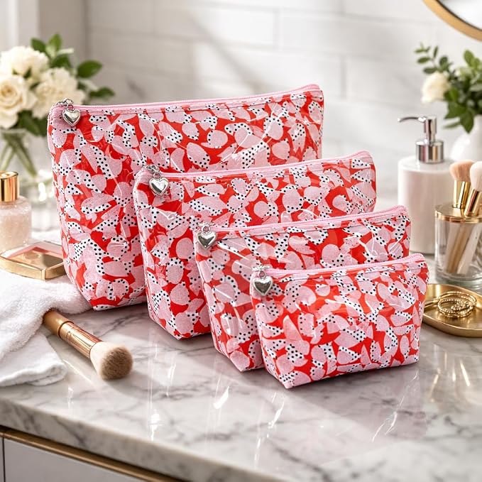 Jacaranda Living Small Cosmetic Bag - Water-Resistant, PVC-Lined, Compact & Travel Ready Make Up Bag, Easy to Clean - Pebble Polka Dot