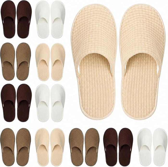 Geyoga 12 Pair House Slipper for Guest Non Slip Disposable Slipper for Travel Washable Reusable Closed Toe Hotel Bridesmaid Indoor Spa Wedding Party Shoeless Home