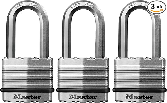 Master Lock M5XTRILH Magnum Heavy Duty Outdoor Padlock with Key, 3 Pack Keyed-Alike Silver