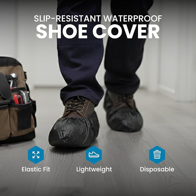 Waterproof Shoe Covers – Non-Slip, Disposable CPE Boot Covers, Black, Case of 1000