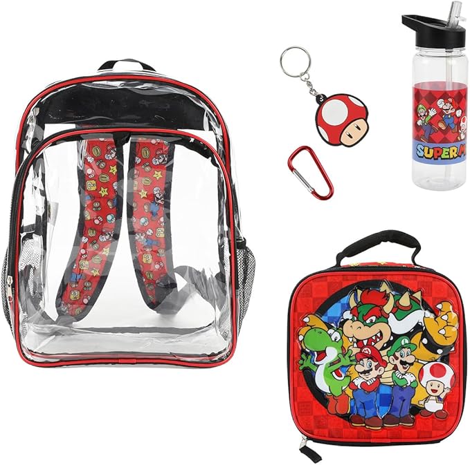 Bioworld Super Mario Brothers 5-Piece Backpack & Lunchbox Set With Water Bottle