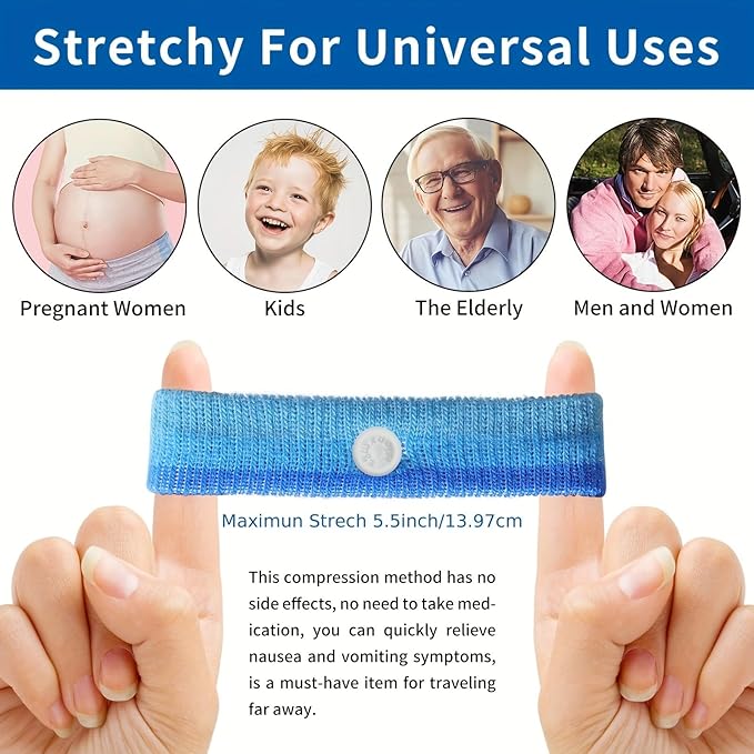 HIONXMGA 6 Pairs Motion Sickness Bands – Natural Anti Nausea Acupressure Wristbands for Morning & Motion Sickness Relief – Ideal for Car, Cruise & Flight Travel – for Adults and Kids