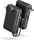 Portable Charger Power Bank 50000mAh Massive Capacity, Built-in Wall Plug USB-C & iOS Cables, 22.5W Fast Charging Battery Pack with LED Display, Travel Essential for Camping, iPhone, Samsung Black