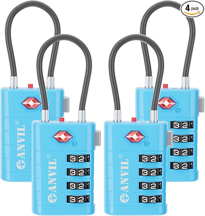 ANVIL TSA Approved Luggage Locks with Search Alert Indicator, 4-Digit Combination Suitcase Lock, Advanced TSA008 Core Heavy Duty Anti-Theft Travel Lock for Double Zippers, Backpacks