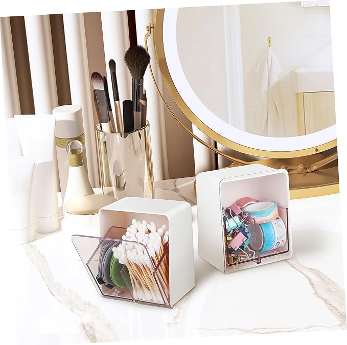 STOBAZA 5pcs Cotton Swab Dispenser Cotton Balls Holder Lid 2 Sections Makeup Box Plastic Storage Box