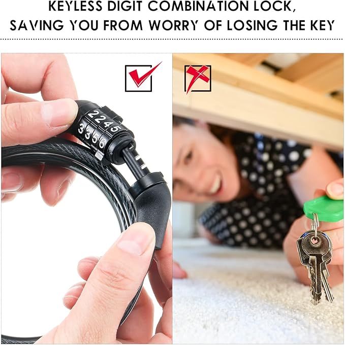 Hotop 20 Pcs 4 Feet Bike Lock Cable with Combination, Coiled Preset Bike Lock High Security 4 Digit Bicycle Locks Anti Theft Bikes Accessories Black Bicycle Cable Locks, 5/6 Inch Diameter