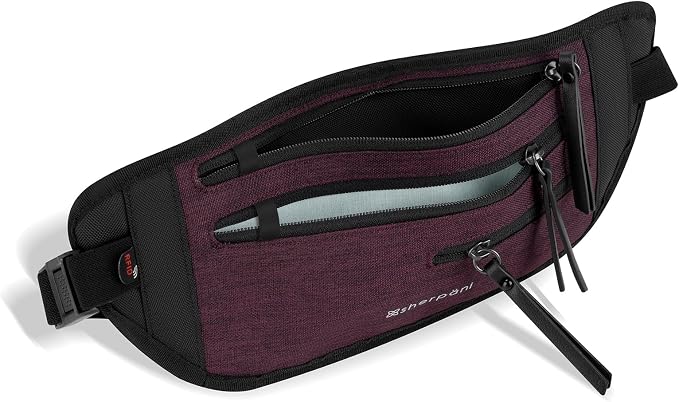 Sherpani Jett, Travel Money Belt, Secure Waist Bag, Slim Passport Holders, Blocking Hidden Wallet Belt Bag, Fanny Pack for Women, Travel Gift, RFID Protection (Merlot Lite)
