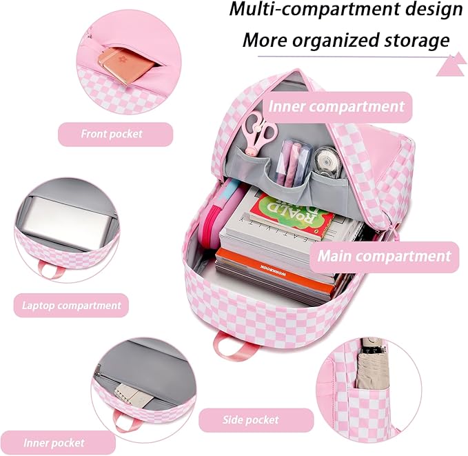 mezhsa Girls School Backpack Elementary Middle Lightning Bookbag Laptop Teenager Waterproof Lightweight 17 Inches (pink)