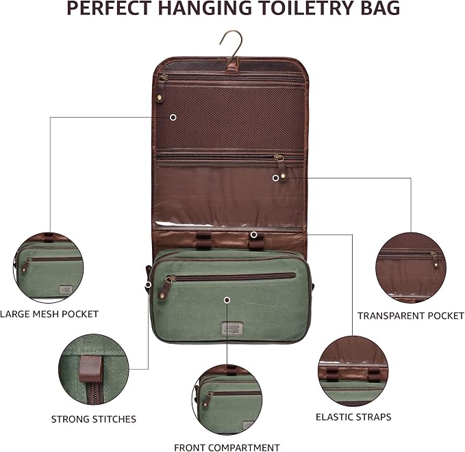 LEATHER VILLAGE Hanging Genuine Leather Toiletry Bag for Men & Women with Waterproof Lining – Handcrafted Vintage Travel Dopp Kit, Shaving Organizer & Shower Bathroom Essentials Case - Cherry