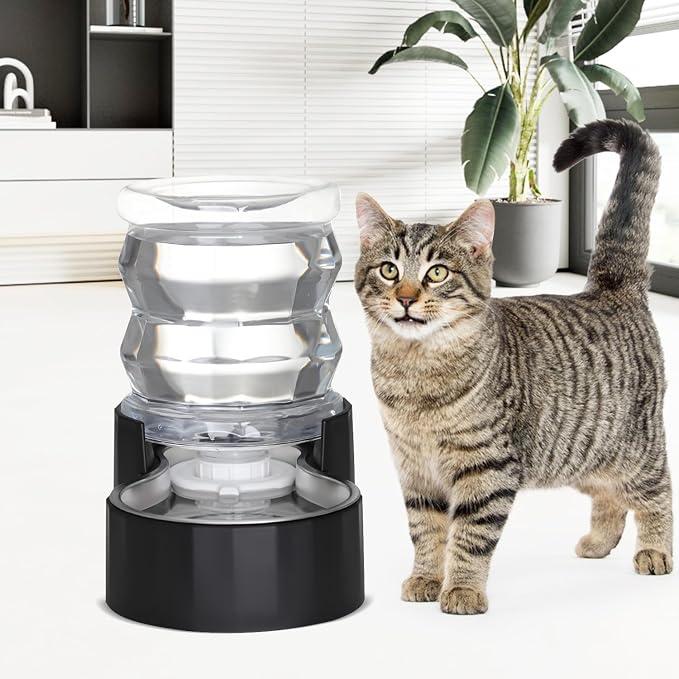 RIZZARI 4L Black Filtered Gravity Pet Water Dispenser | Stainless Steel Bowl,Fresh Water Supply,Helps Reduce Odor,Easy to Clean,Ideal for Small Pets