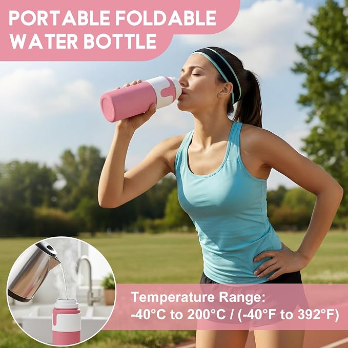 LemonRoad 2 Pcs 26 oz Silicone Collapsible Water Bottle, Portable Foldable Water Bottle Leakproof with Carabiner Reuseable Lightweight for Travel Sports Hiking Camping Cycling Office (Green,Pink)