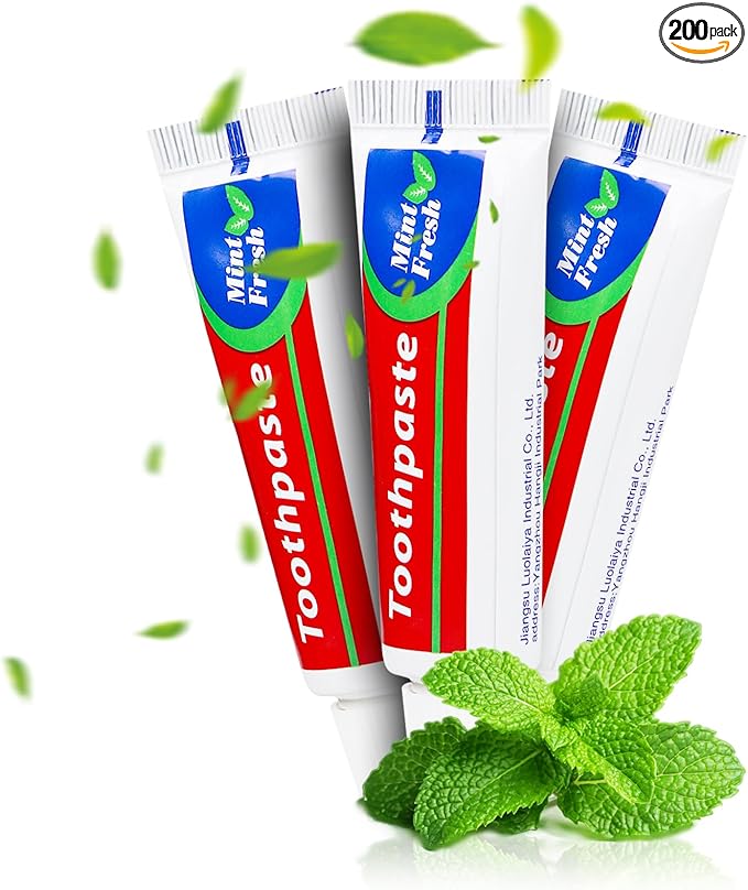 200 Tubes Bulk Travel Size Toothpaste, Miniature 0.88 oz (25 g) Small 1.3x3.93 Inches Peppermint Mini Disposable for Hotel, Guests, Homeless, Charity