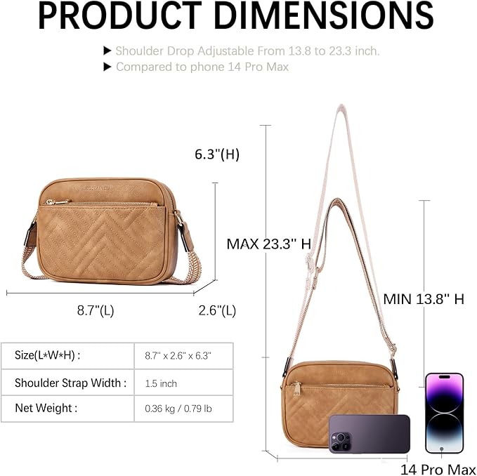 BOSTANTEN Quilted Crossbody Bags for Women Vegan Leather Purses Shoulder Handbags with Wide Strap
