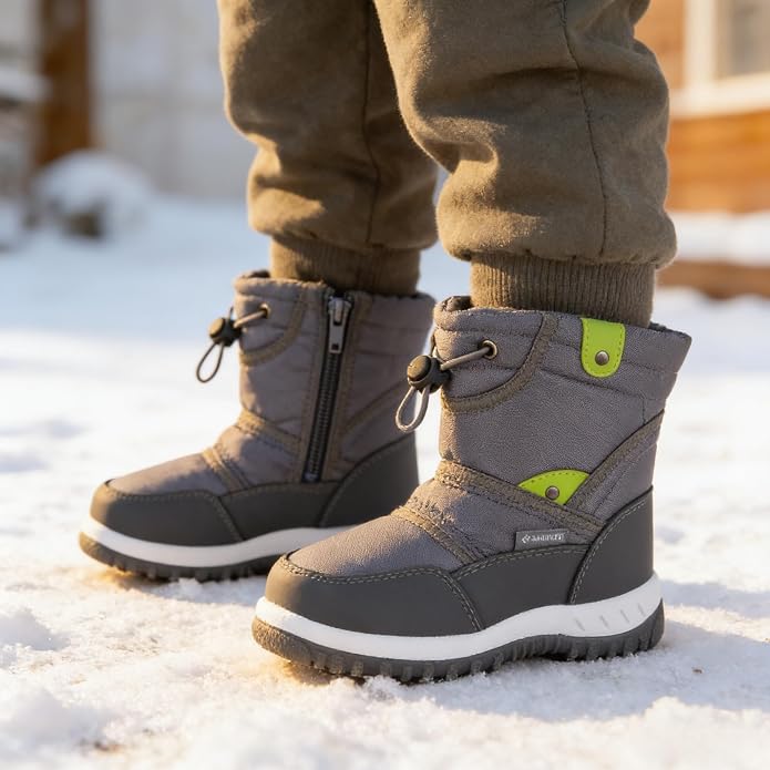 CIOR Winter Snow Boots for Boy and Girl Outdoor Waterproof with Fur Lined(Toddler/Little Kids)