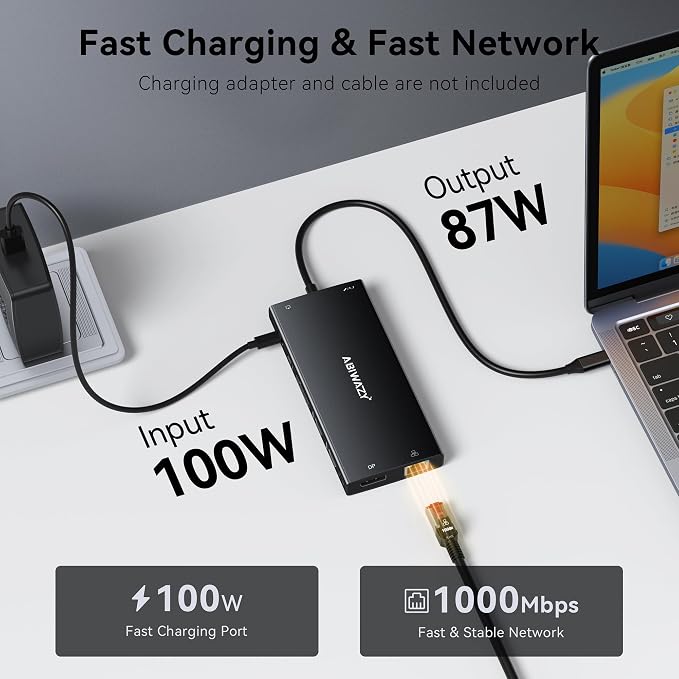 Laptop Docking Station Dual Monitor, 15 in 1 Docking Station 3 Monitors | ABIWAZY USB C Hub to Dual 4K@60Hz HDMI, DP 8K, 100W PD, USB-C to Ethernet and SD/Micro SD, 6 USB A/C Ports, Screen Button
