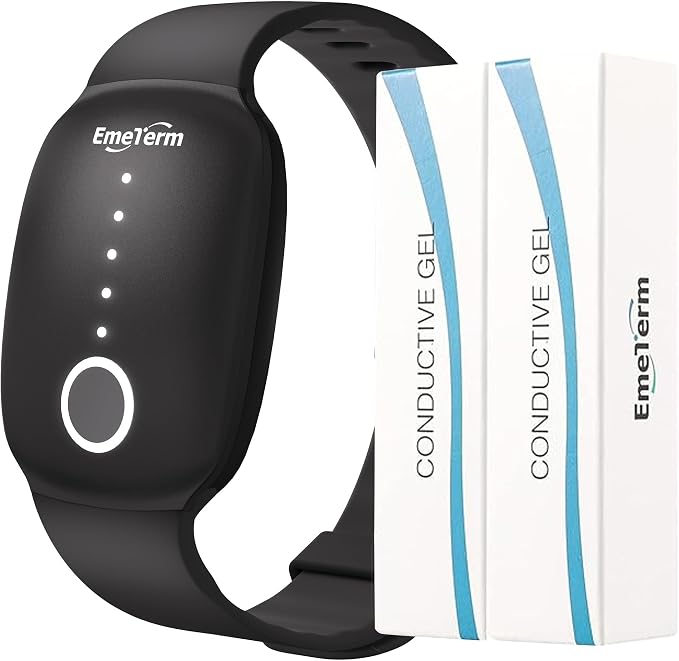 EmeTerm Fashion Anti-Nausea Wristband Relieve Morning Motion Travel Sickness Rechargeable Drug Free Bands Without Side Effects - Extra 2pack Conductive Gel (Jet Black - Extra 2pack Conductive Gel)