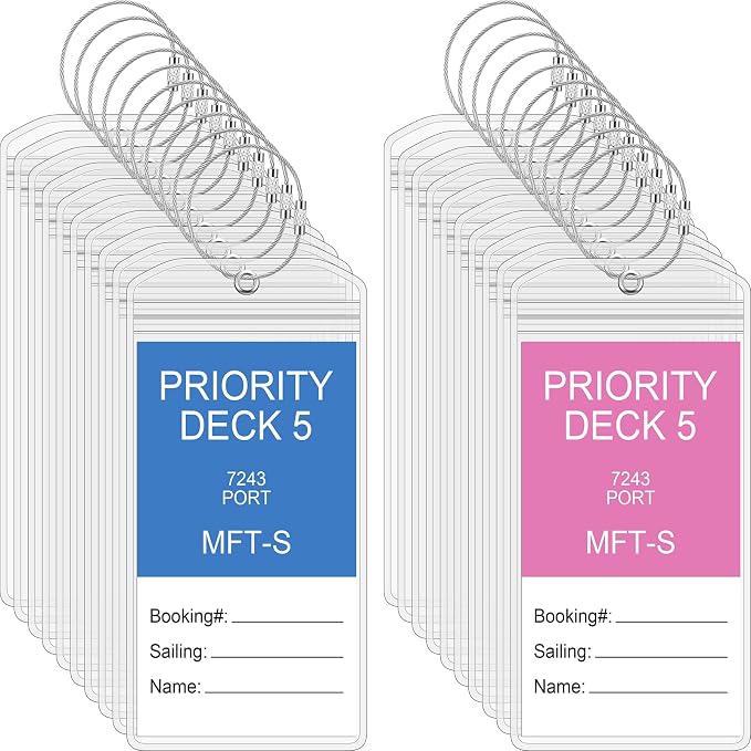 Clabby 20 Sets Cruise Clear Luggage Tags Holders Bag with Loops for Carnival, PVC Waterproof Tag for Travel Supplies