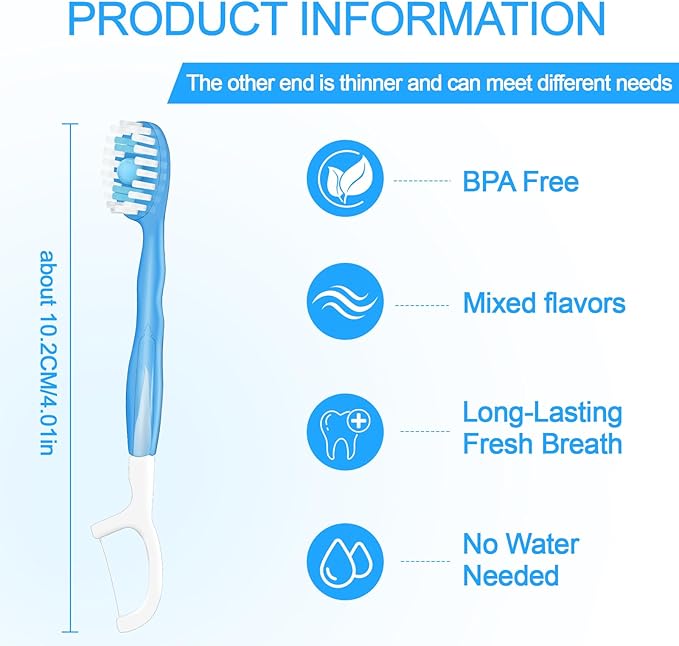 5 in 1 Mini Brushes-Disposable Toothbrushes with Toothpaste + Floss + Pick + Tongue Scraper | Travel Size | Individually Wrapped | Soft | Mint | Travel Set (Mint, 52pcs(2Pack))