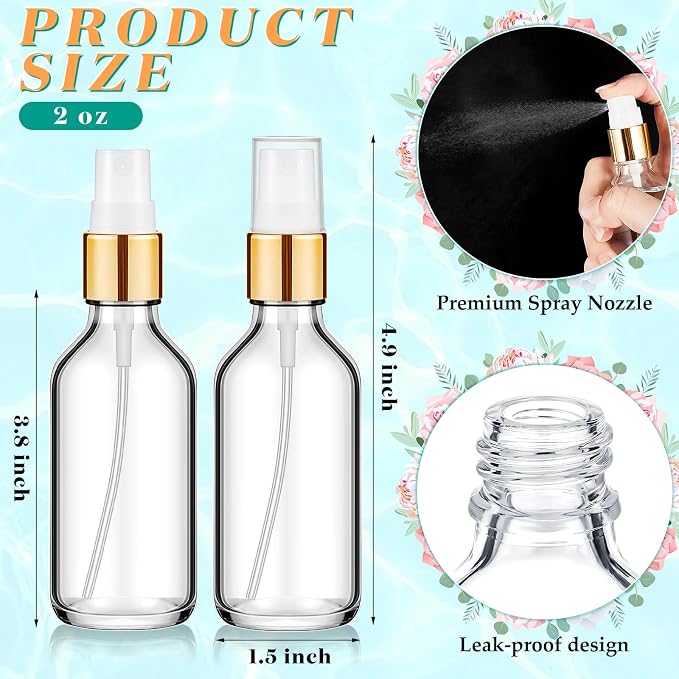 Roshtia 30 Pcs Glass Spray Bottle Clear Empty Bottles Small Refillable Reusable Perfume Bottle with Fine Mist Sprayer Pump for Face Body Travel(2 oz,Clear with Gold Lid)