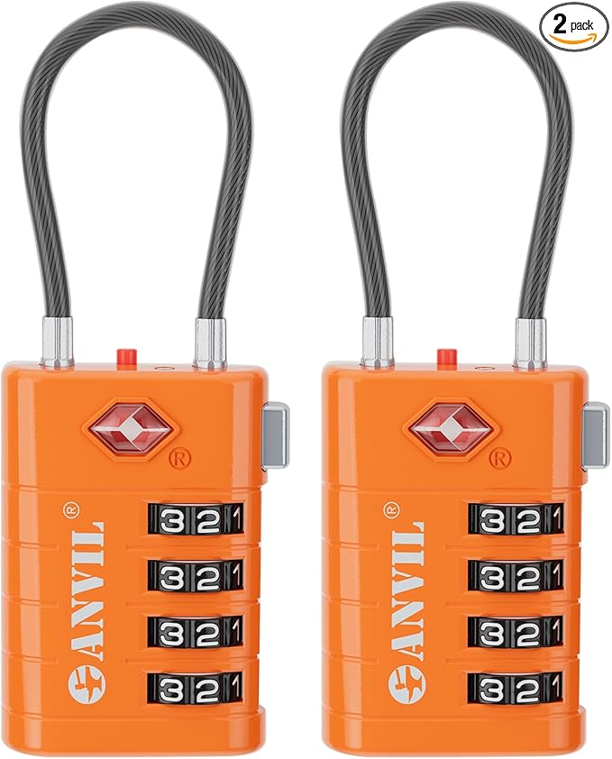 ANVIL TSA Approved Luggage Locks with Search Alert Indicator, 4-Digit Combination Suitcase Lock, Advanced TSA008 Core Heavy Duty Anti-Theft Travel Lock for Double Zippers, Backpacks