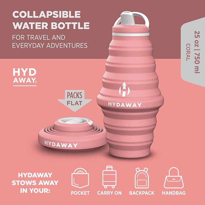 HYDAWAY Hydration Travel Pack - 25oz Collapsible Water Bottle with Flip-Top Lid and Protective Travel Case - BPA-Free, Leak-Resistant, Reusable Bottle for Traveling, Hiking, and Daily Use