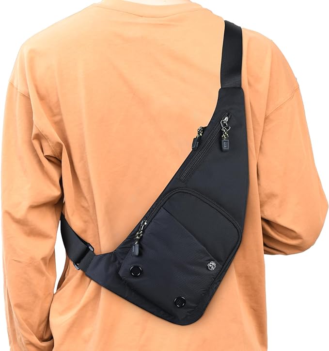 Peicees Water-resist Sling Bag Crossbody Bag for Men Slim Chest Backpack Man Purse Small Shoulder Bag for Travel Hiking
