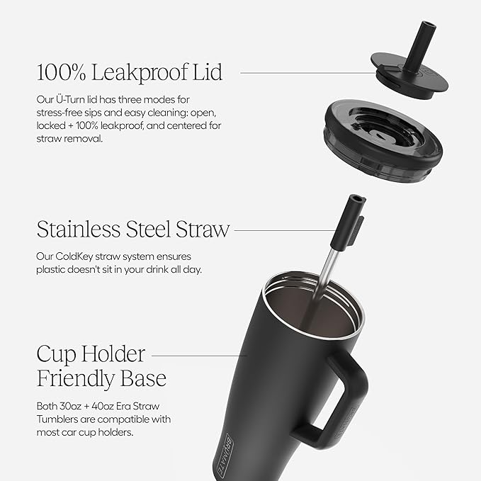 BrüMate Era 30 oz Tumbler with Handle and Straw | 100% Leakproof Insulated Water Bottle Tumbler with Lid and Flexible SoftSip Straw | Made of Stainless Steel | Cup Holder Friendly | 30oz (Lavender)